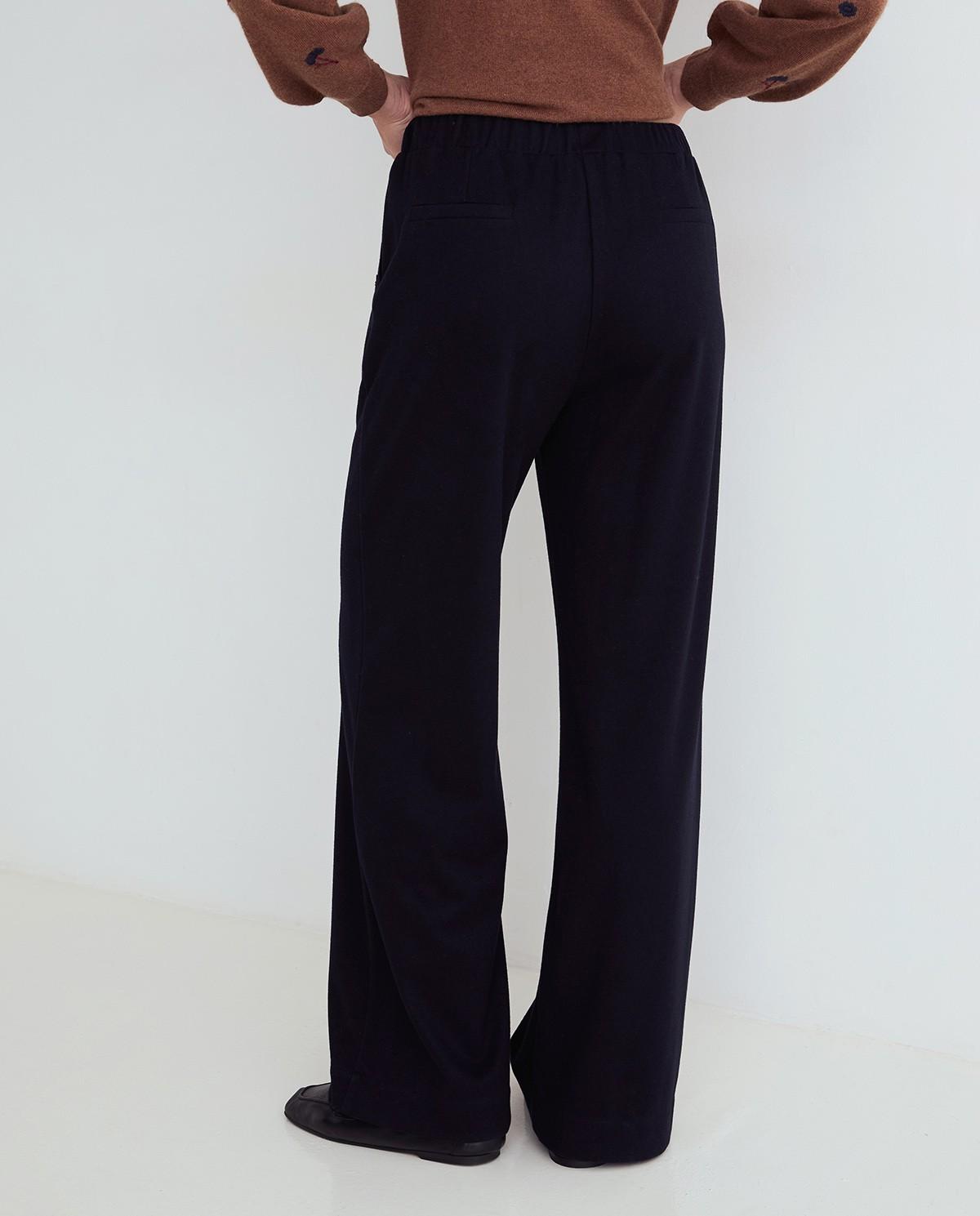 Pantalón ancho de mujer de punto con cintura elástica - Yerse - Azul marino Azul marino-3