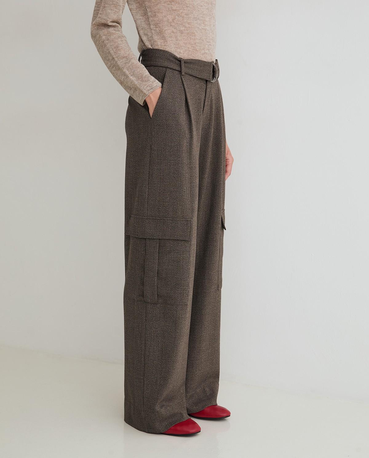 Pantalones anchos de mujer estilo cargo con pinzas - Yerse - Marrón Marrón-3