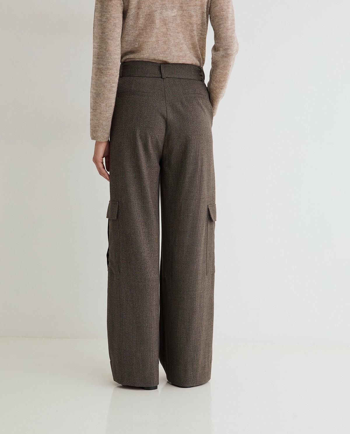 Pantalones anchos de mujer estilo cargo con pinzas - Yerse - Marrón Marrón-4