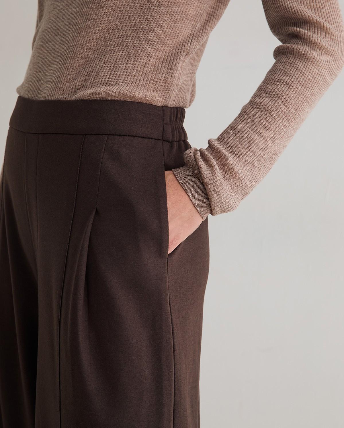 Pantalón ancho de mujer con pinzas - Yerse - Marrón Marrón-2