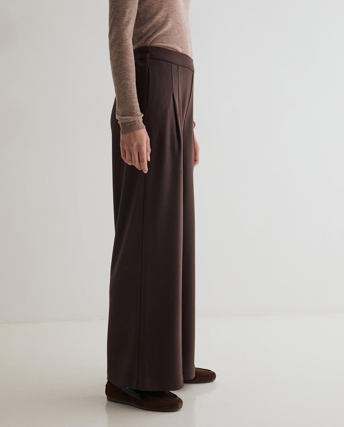 Pantalón ancho de mujer con pinzas - Yerse - Marrón Marrón-3