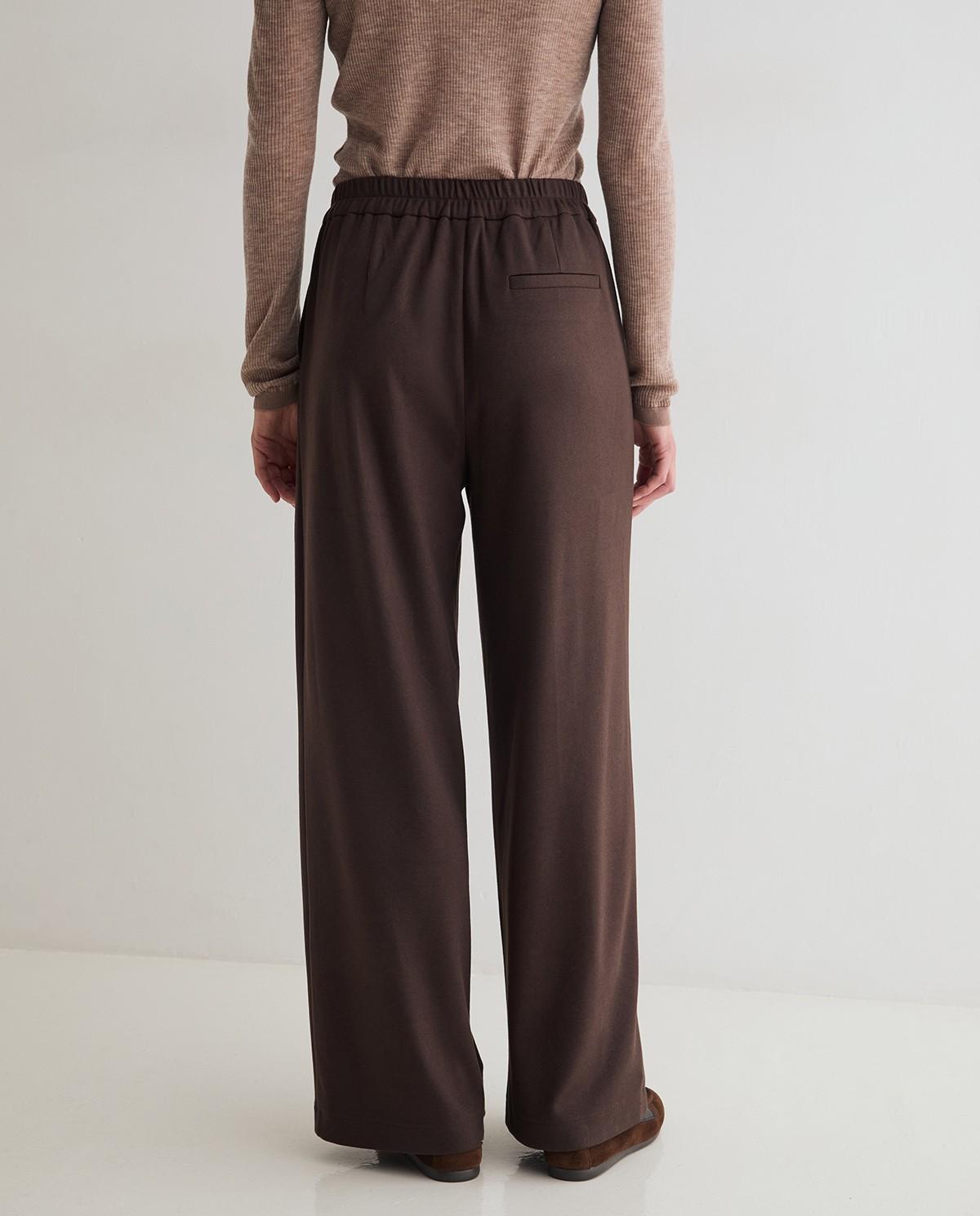 Pantalón ancho de mujer con pinzas - Yerse - Marrón Marrón-4