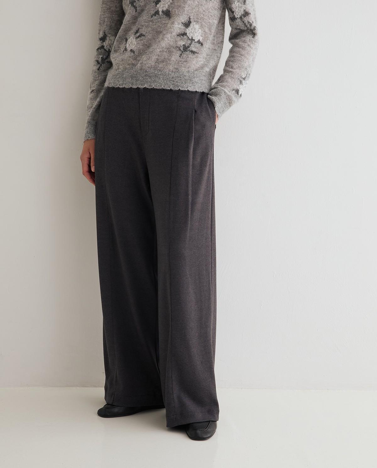 Pantalón ancho de mujer con pinzas - Yerse - Gris Gris-1