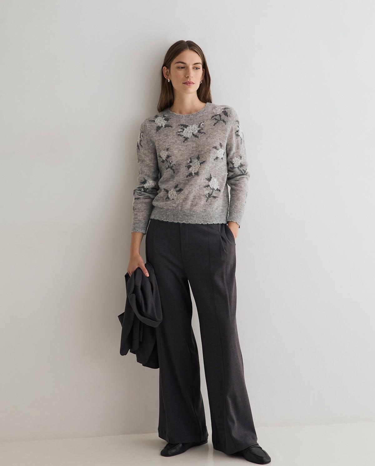 Pantalón ancho de mujer con pinzas - Yerse - Gris Gris-5