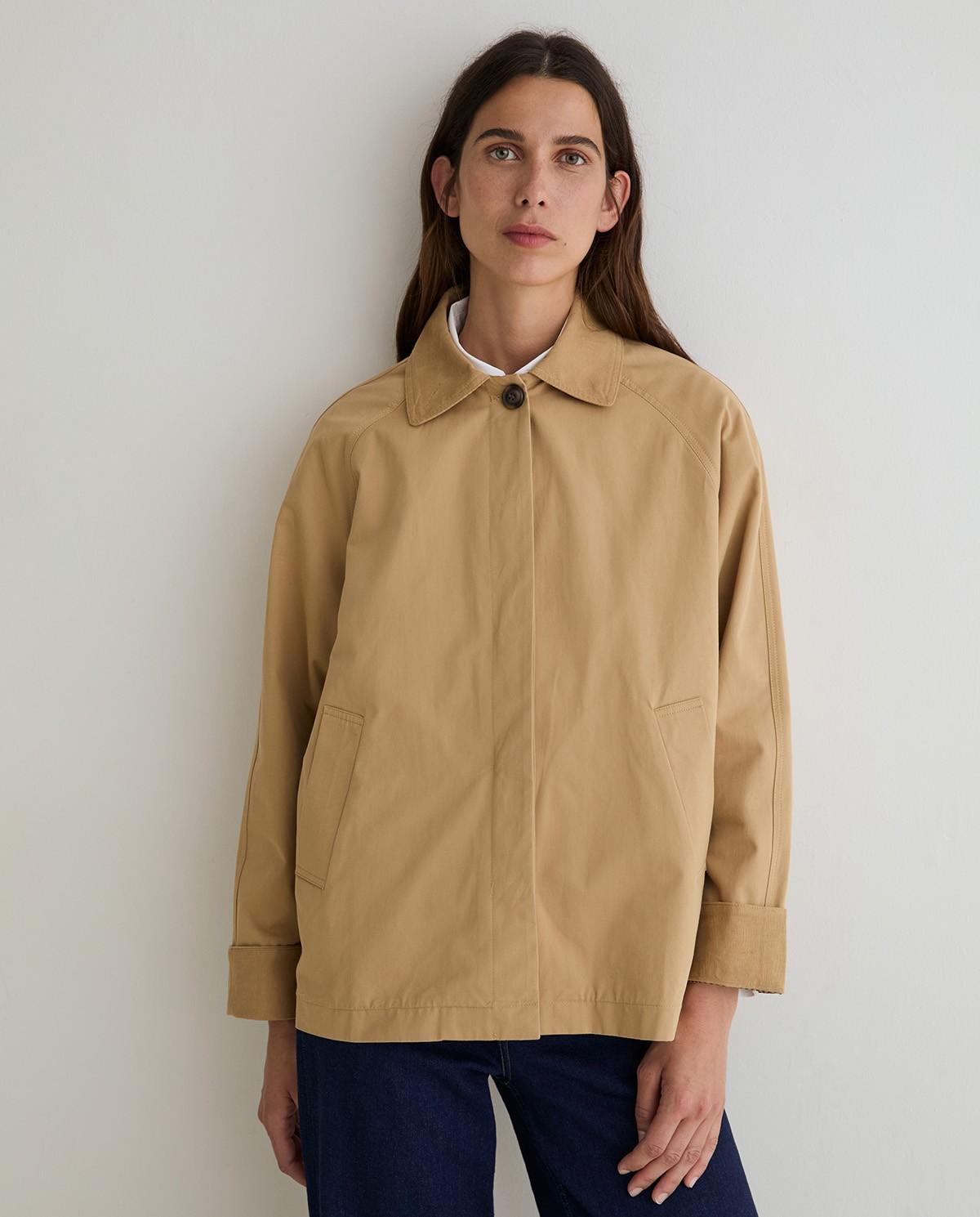 Gabardina corta de mujer con botonadura oculta - Yerse - Marrón claro Marrón claro-3