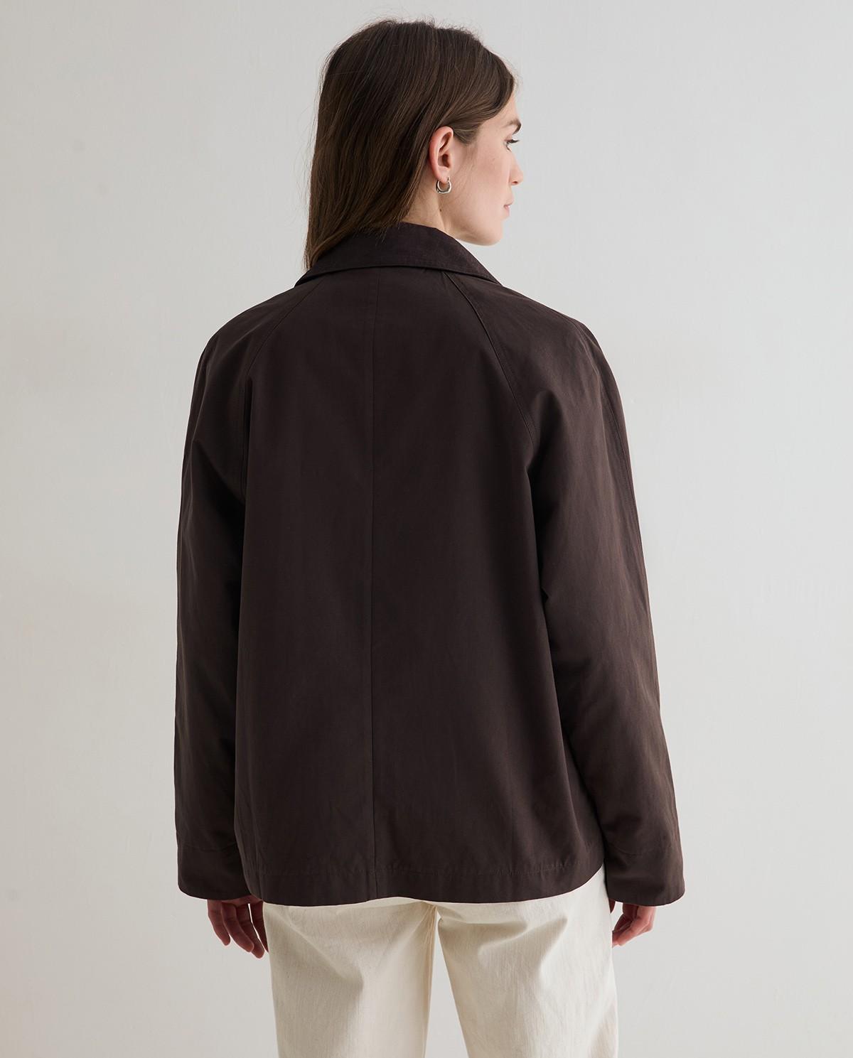 Gabardina corta de mujer con botonadura oculta - Yerse - Marrón chocolate Marrón chocolate-4