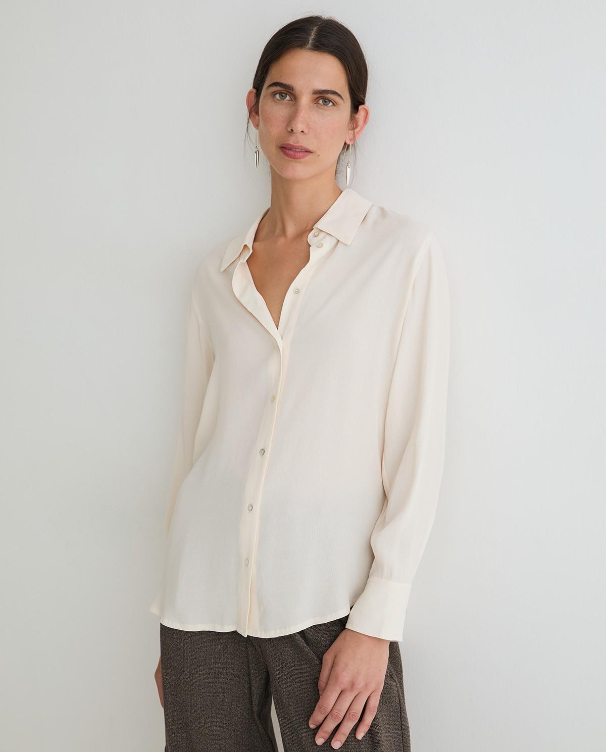 Camisa fluida de mujer con cuello camisero y manga larga - Yerse - Natural Natural-1