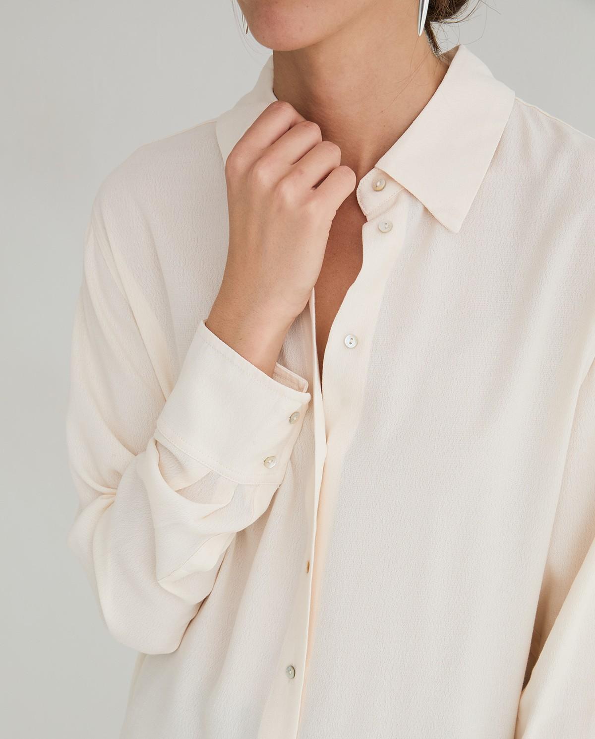 Camisa fluida de mujer con cuello camisero y manga larga - Yerse - Natural Natural-2
