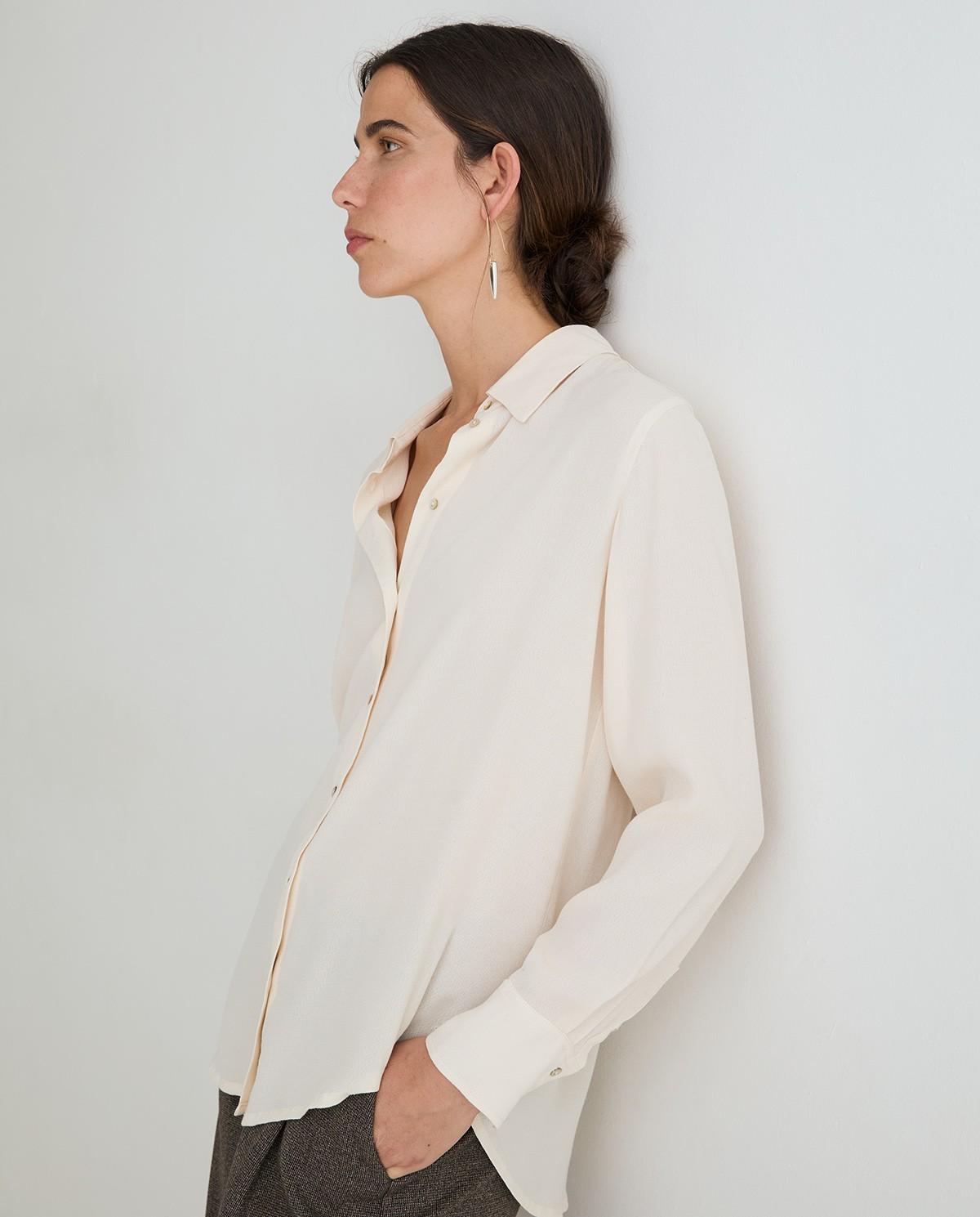 Camisa fluida de mujer con cuello camisero y manga larga - Yerse - Natural Natural-3