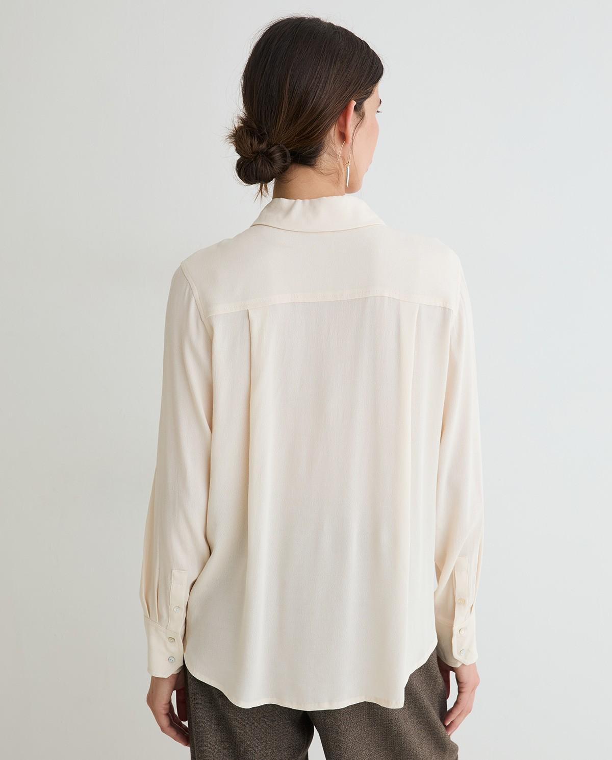 Camisa fluida de mujer con cuello camisero y manga larga - Yerse - Natural Natural-4