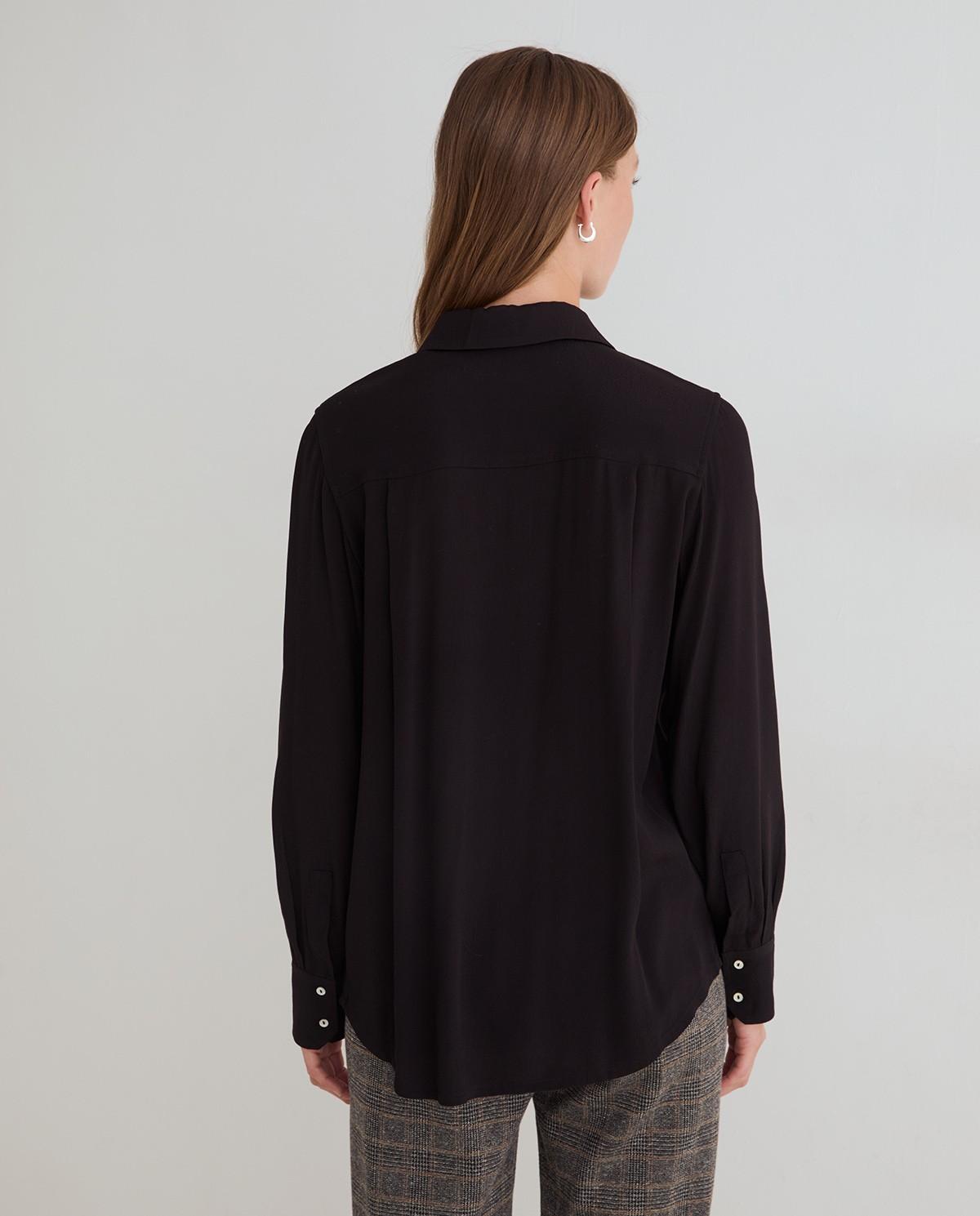 Camisa fluida de mujer con cuello camisero y manga larga - Yerse - Negro Negro-4