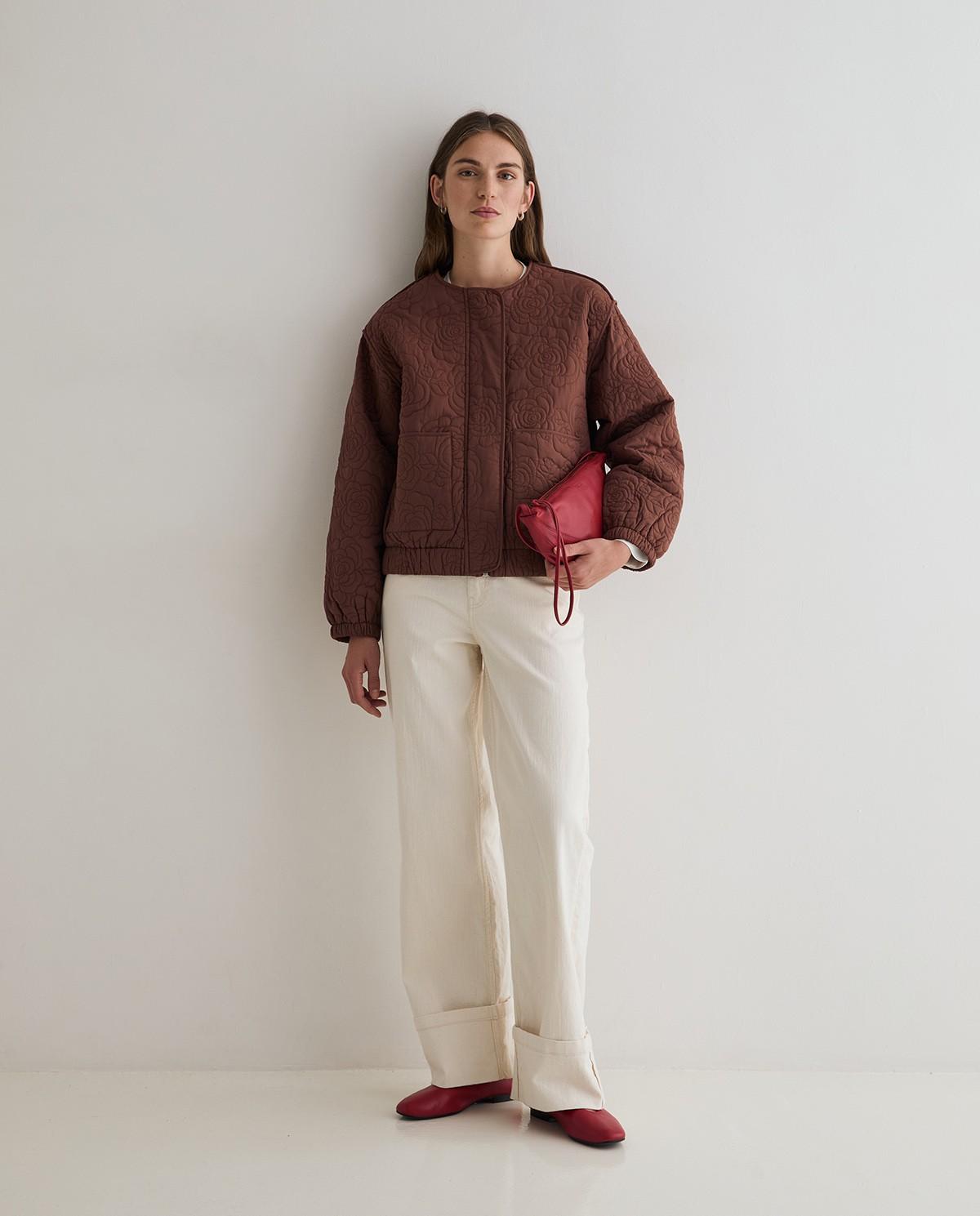 Chaqueta de mujer acolchada con bordados - Yerse - Marrón Marrón-1
