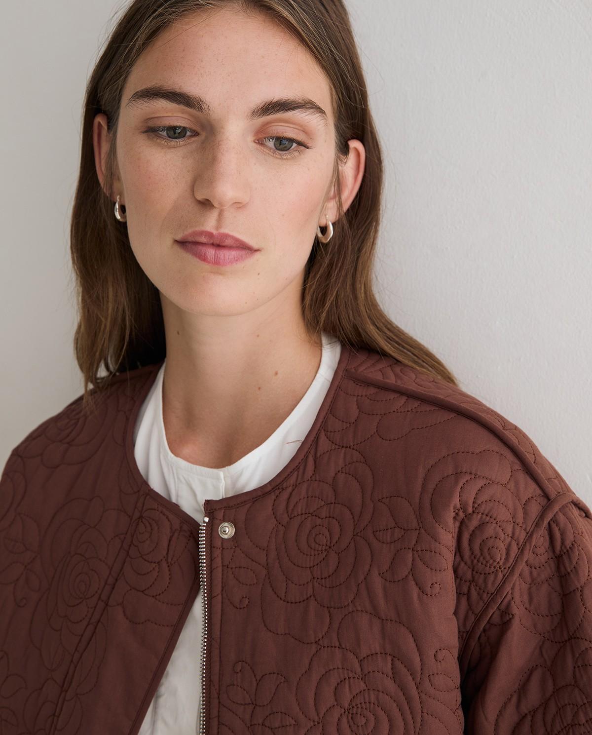 Chaqueta de mujer acolchada con bordados - Yerse - Marrón Marrón-2