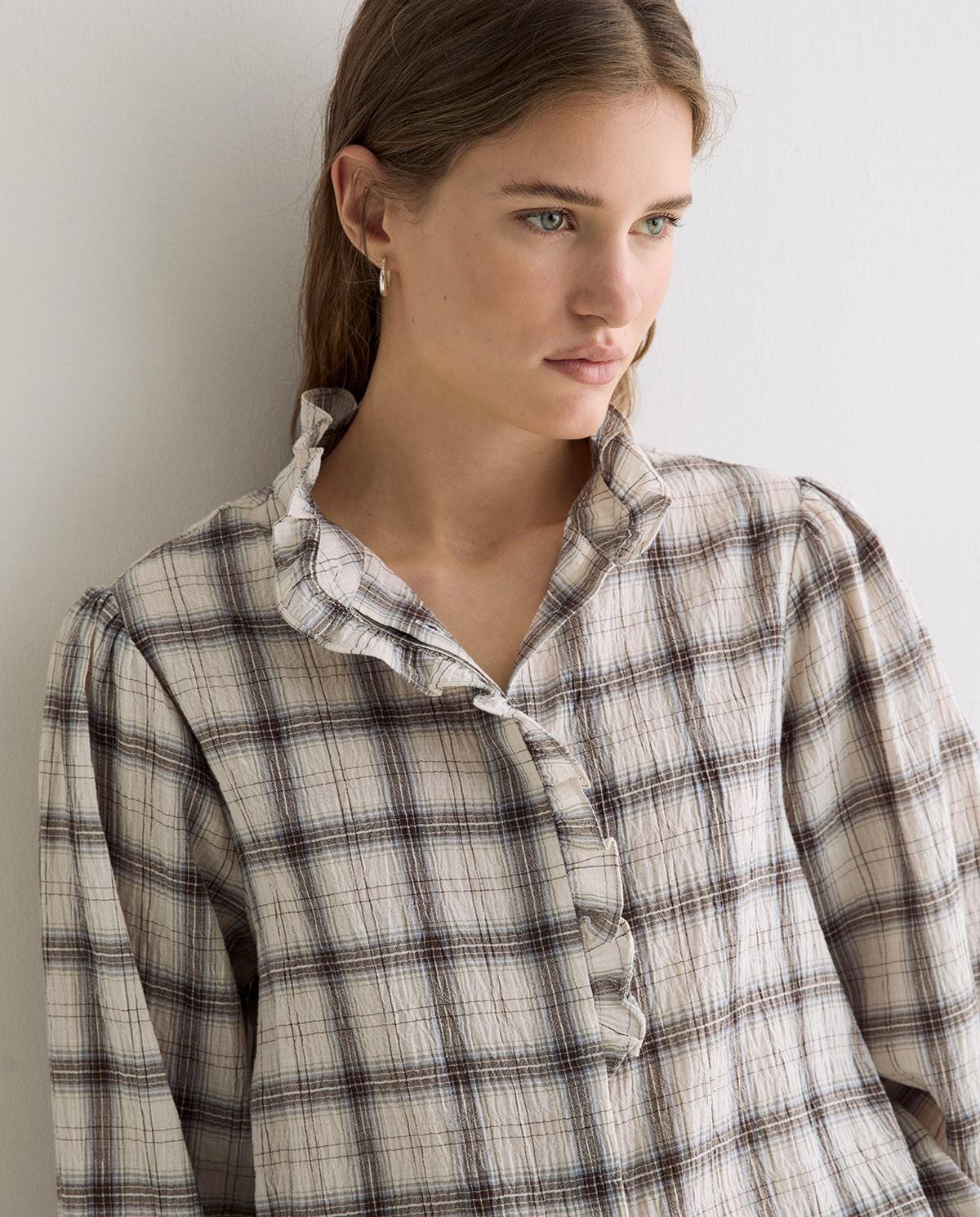 Camisa de mujer de manga larga con detalle volante - Yerse - Multicolor Multicolor-3