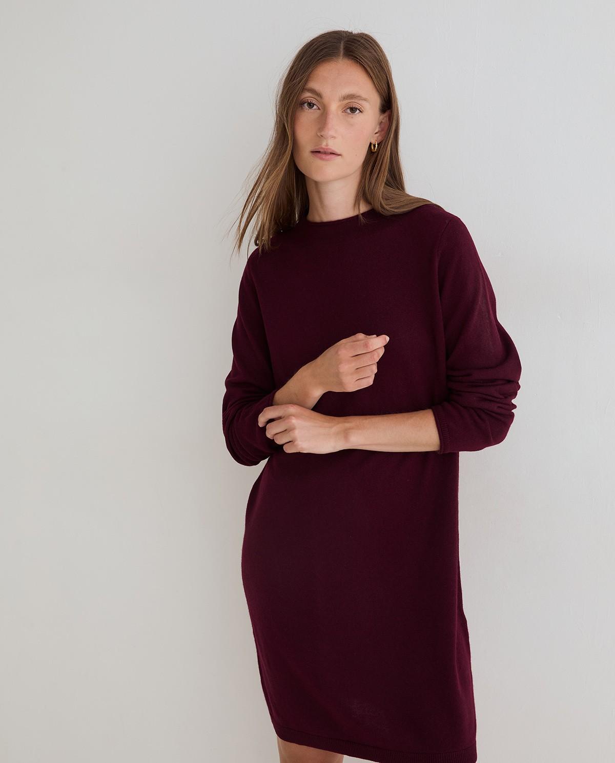 Vestido corto de punto de manga larga - Yerse - Granate Granate-1