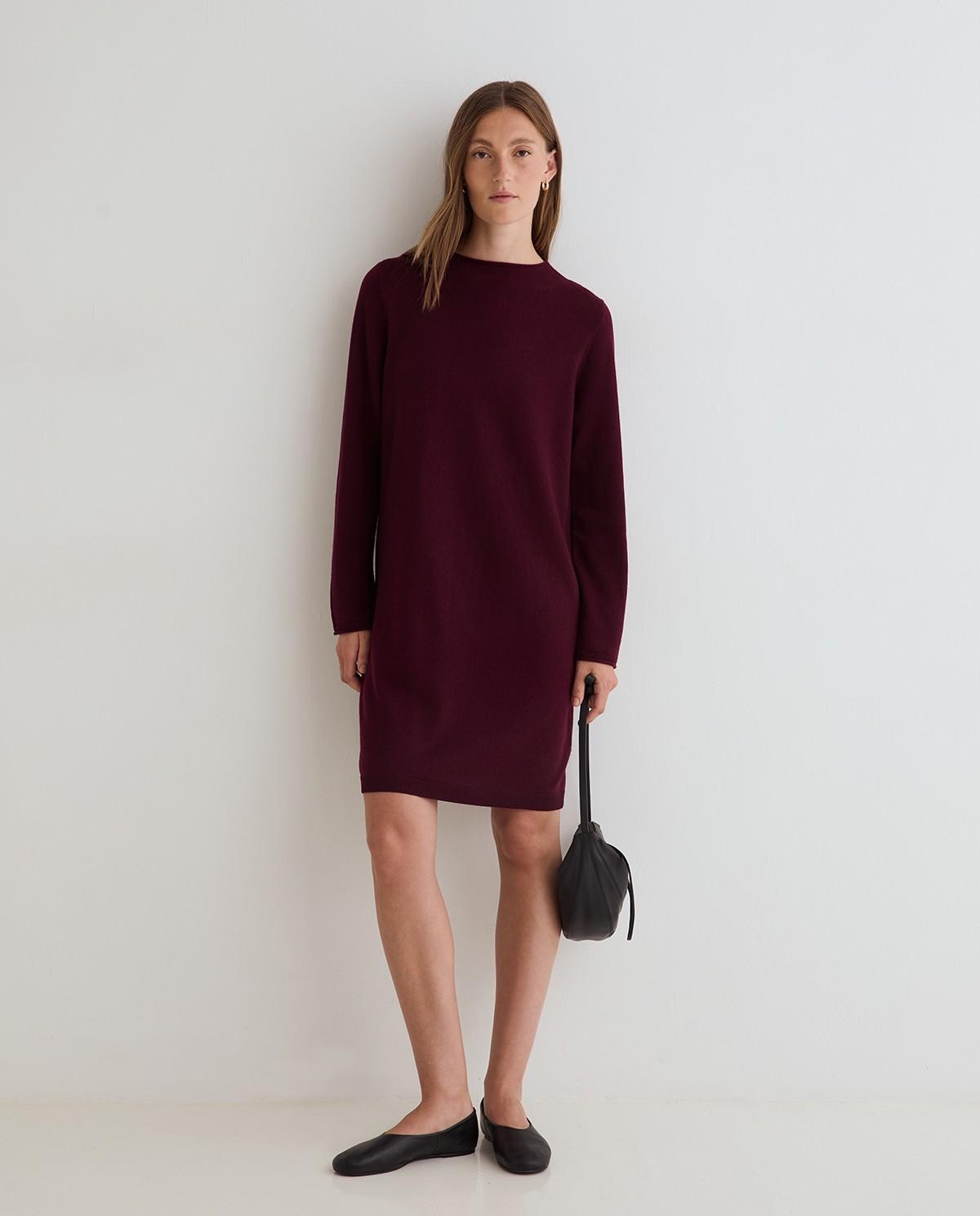 Vestido corto de punto de manga larga - Yerse - Granate Granate-5
