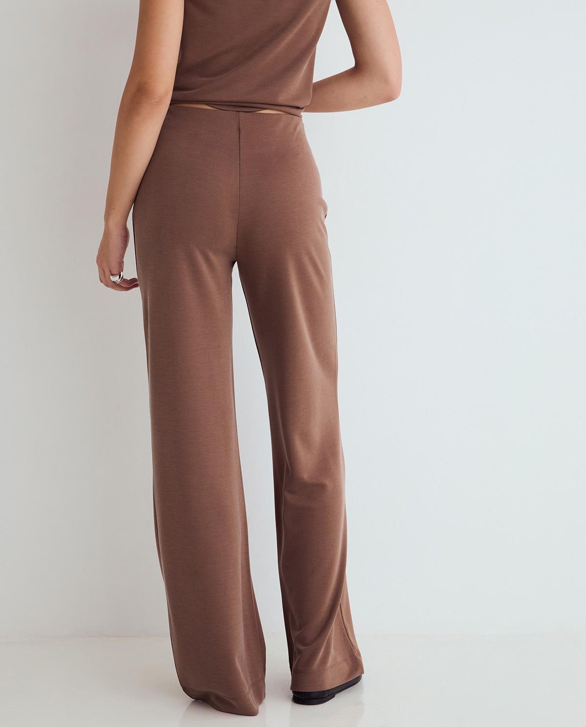 Pantalón ancho de mujer de tiro alto - Yerse - Camel Camel-2