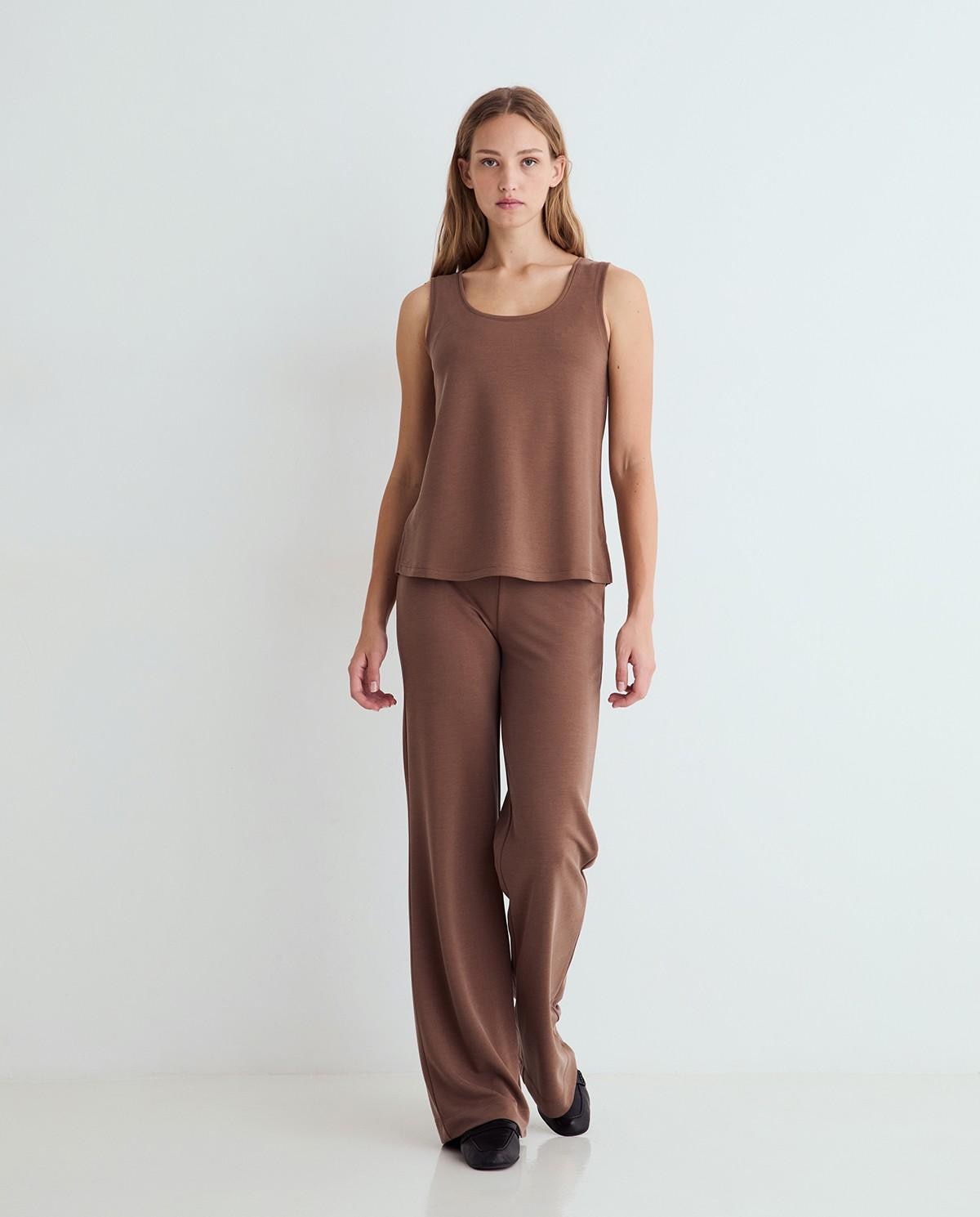 Pantalón ancho de mujer de tiro alto - Yerse - Camel Camel-3