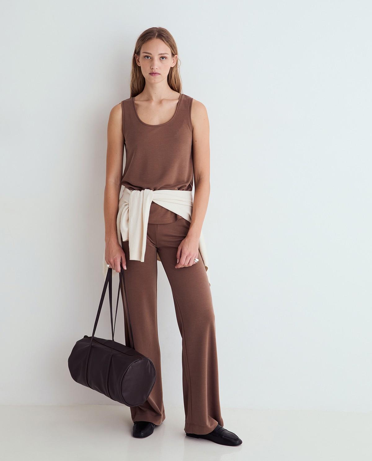 Pantalón ancho de mujer de tiro alto - Yerse - Camel Camel-4