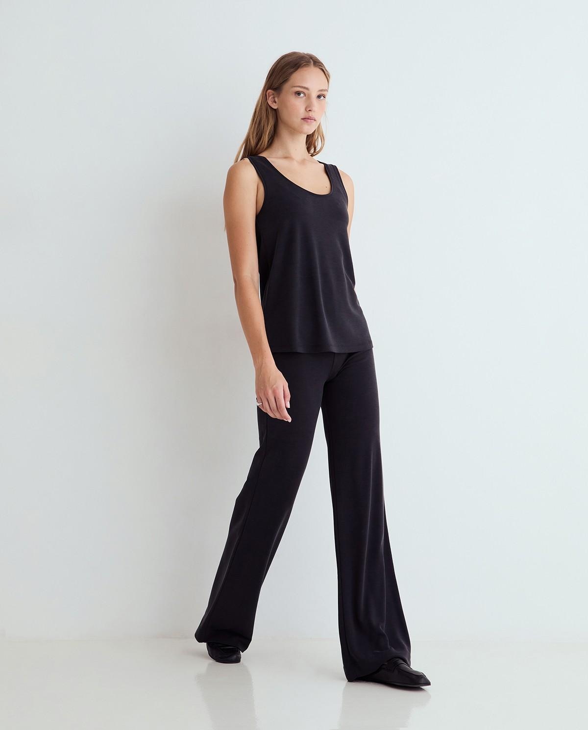 Pantalón ancho de mujer de tiro alto - Yerse - Negro Negro-1