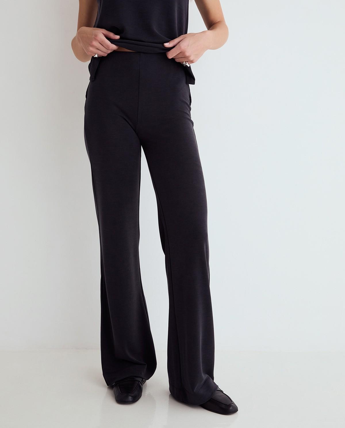 Pantalón ancho de mujer de tiro alto - Yerse - Negro Negro-2