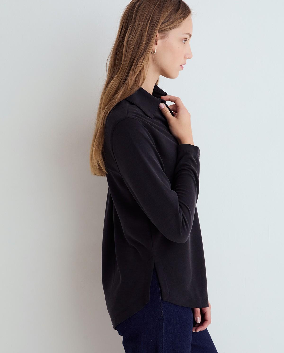 Camisa de mujer con cuello camisero - Yerse - Negro Negro-3