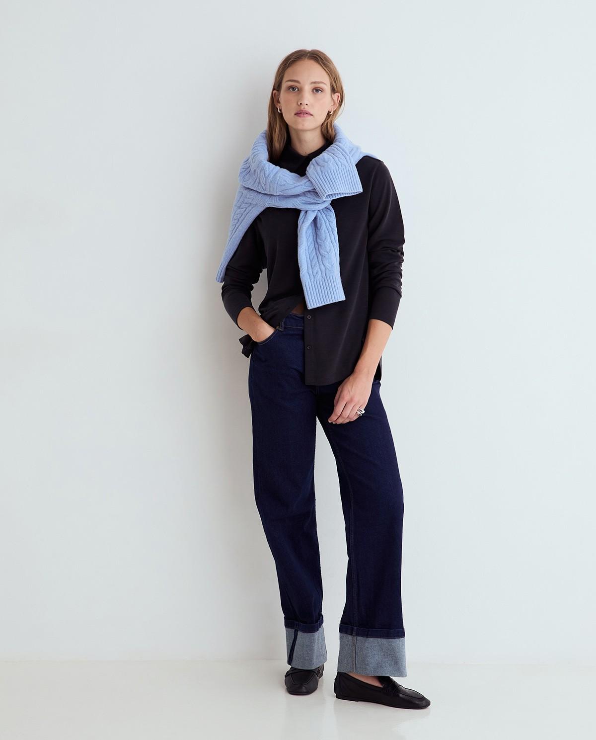 Camisa de mujer con cuello camisero - Yerse - Negro Negro-5