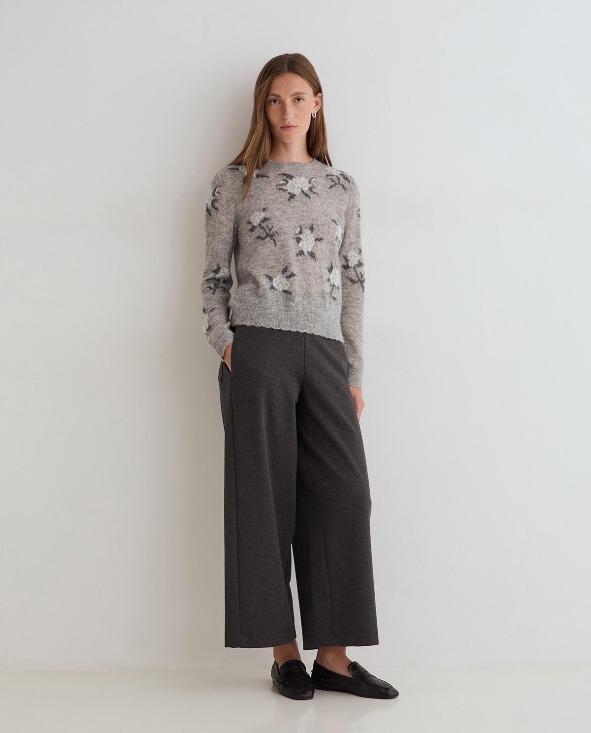 Pantalón ancho de mujer de punto con cintura elástica - Yerse - Gris oscuro Gris oscuro-1
