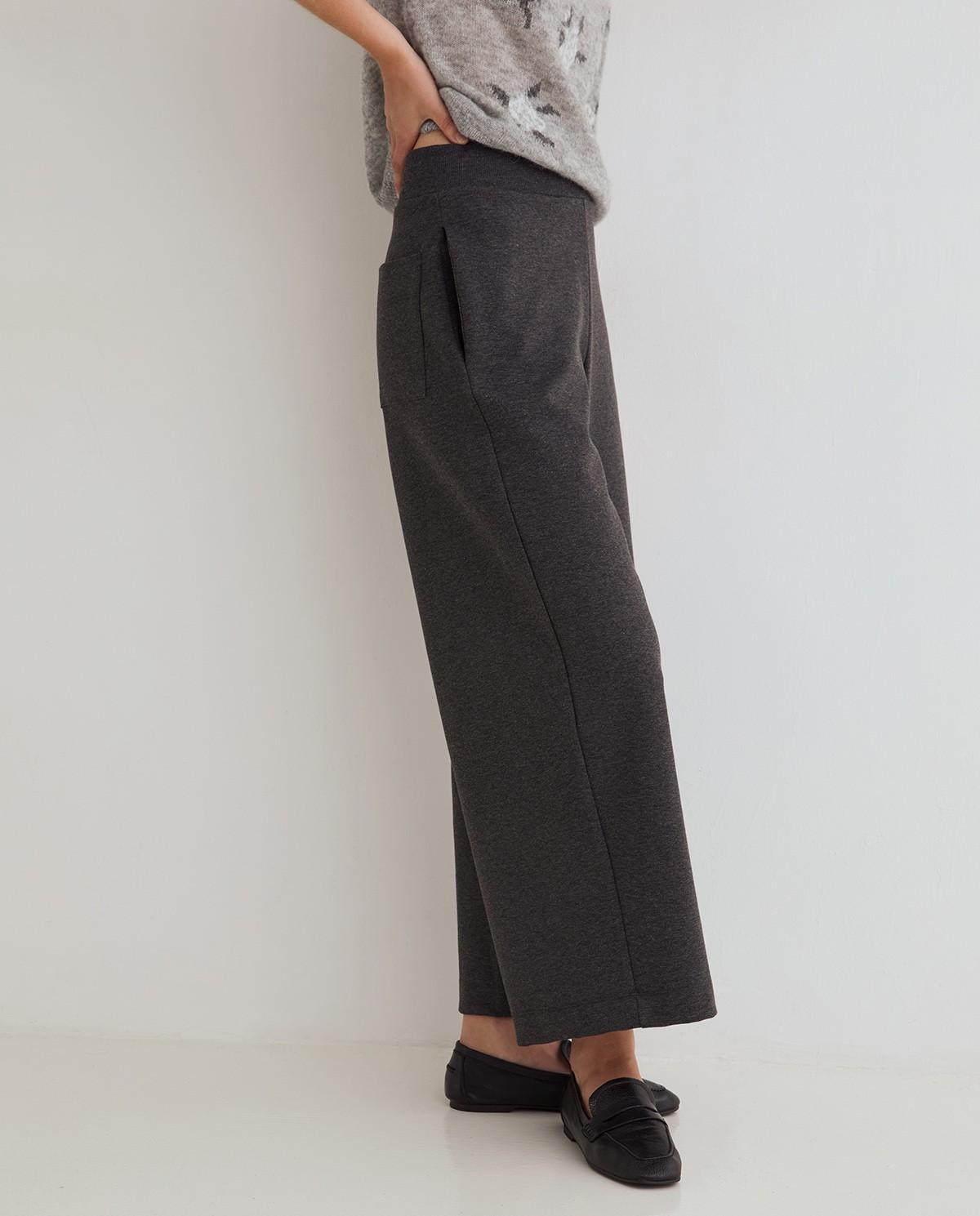 Pantalón ancho de mujer de punto con cintura elástica - Yerse - Gris oscuro Gris oscuro-2
