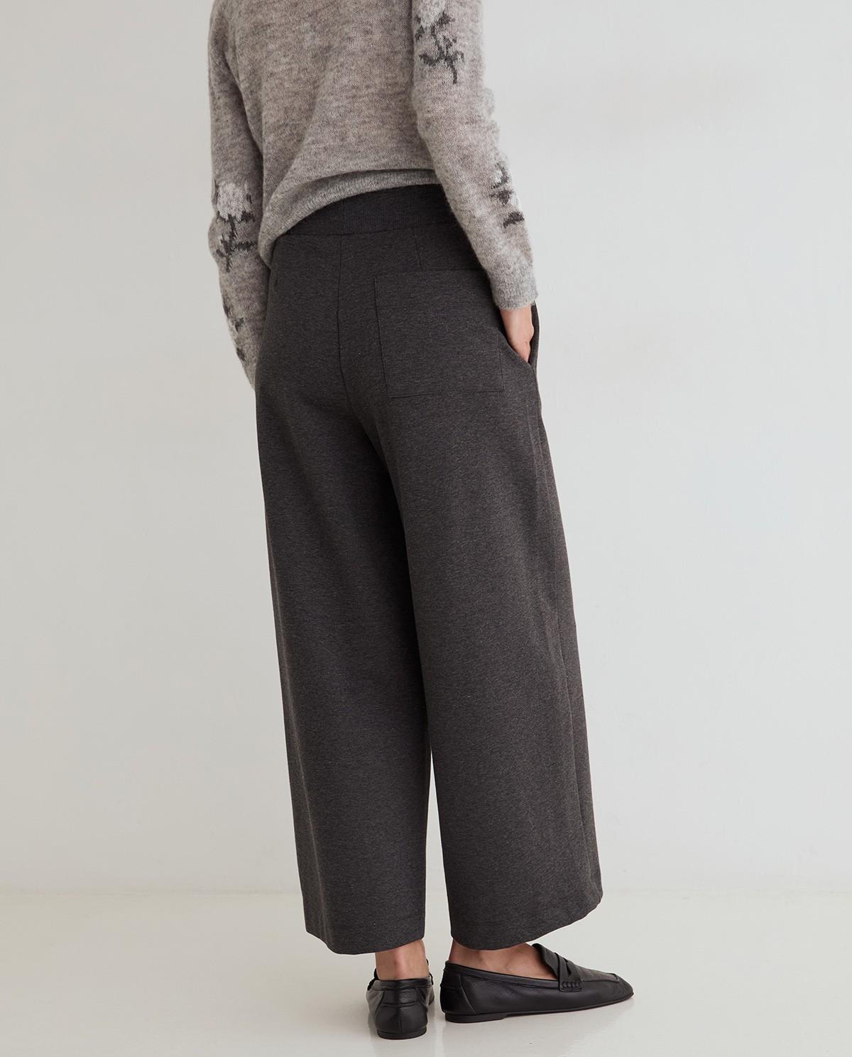 Pantalón ancho de mujer de punto con cintura elástica - Yerse - Gris oscuro Gris oscuro-3