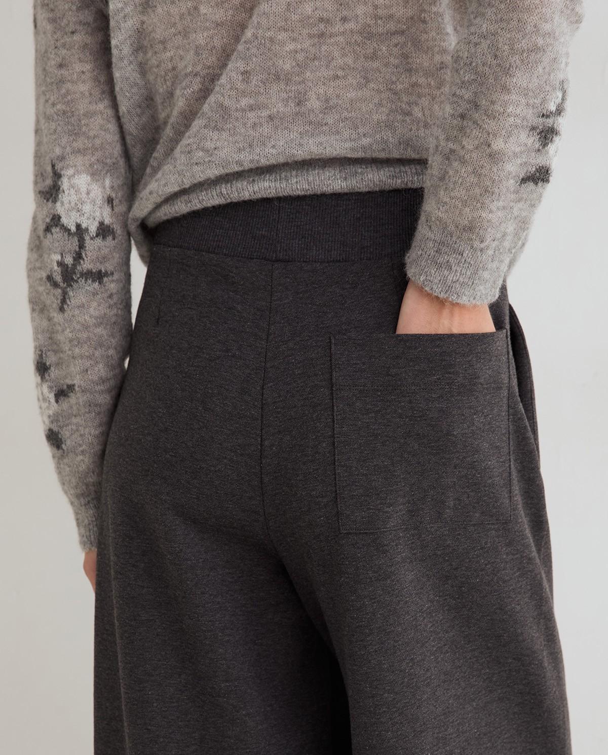 Pantalón ancho de mujer de punto con cintura elástica - Yerse - Gris oscuro Gris oscuro-4