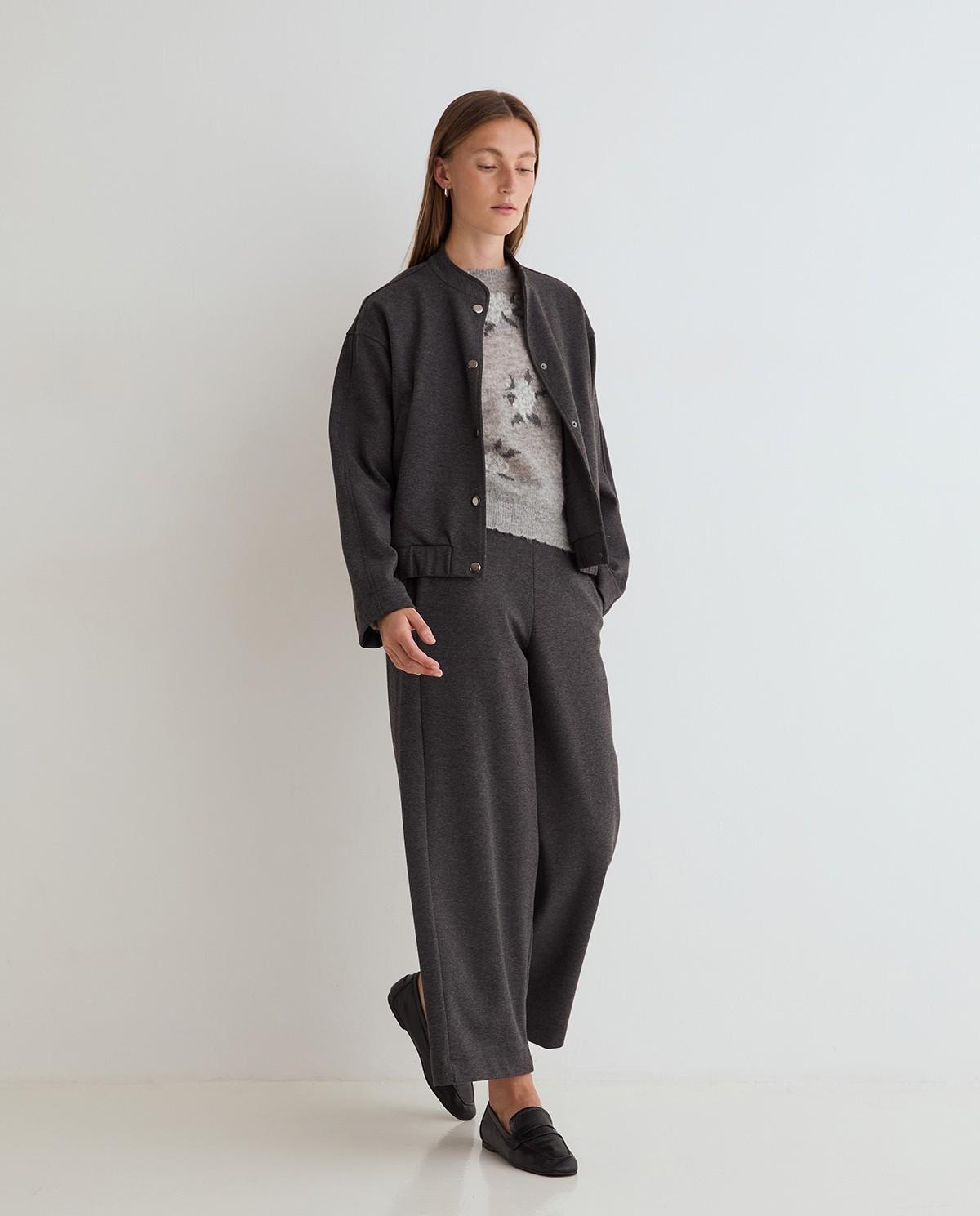 Pantalón ancho de mujer de punto con cintura elástica - Yerse - Gris oscuro Gris oscuro-5