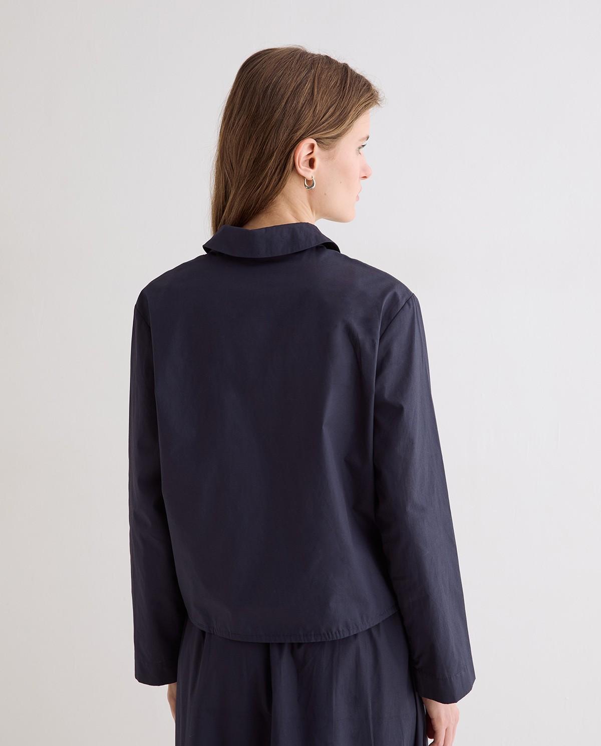 Camisa de mujer de manga larga confeccionada en popelín de algodón - Yerse - Azul oscuro Azul oscuro-5