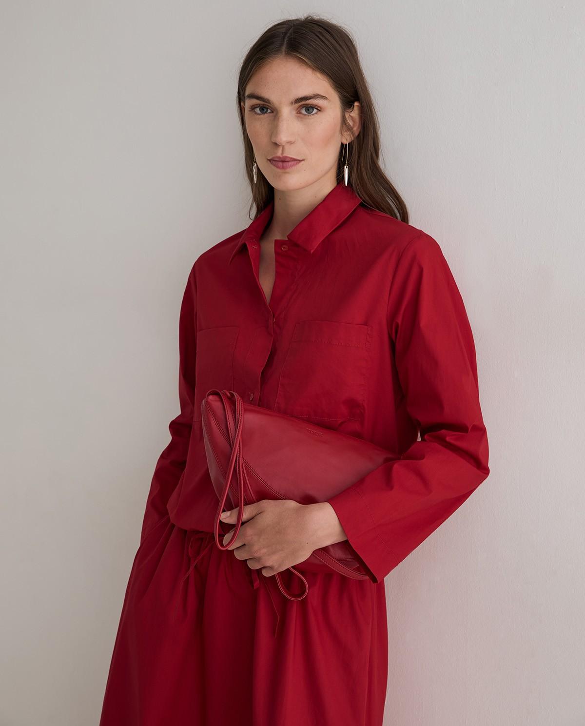 Imagen 0 de Camisa de mujer de manga larga confeccionada en popelín de algodón Rojo