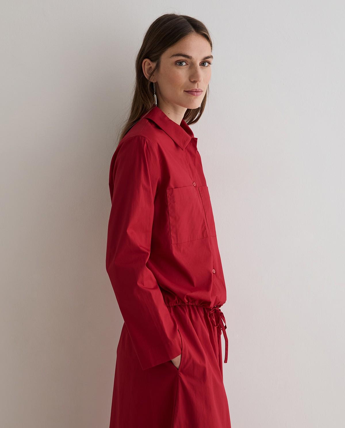 Camisa de mujer de manga larga confeccionada en popelín de algodón - Yerse - Rojo Rojo-2