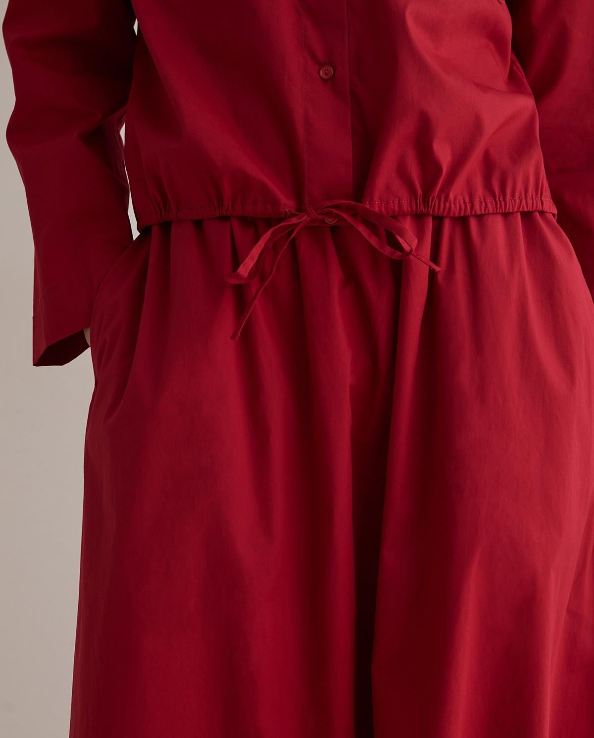 Camisa de mujer de manga larga confeccionada en popelín de algodón - Yerse - Rojo Rojo-4