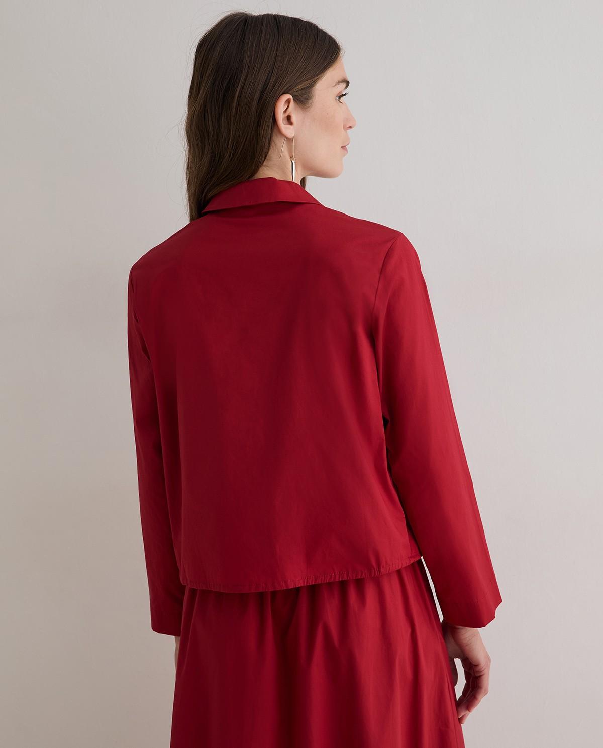 Camisa de mujer de manga larga confeccionada en popelín de algodón - Yerse - Rojo Rojo-5