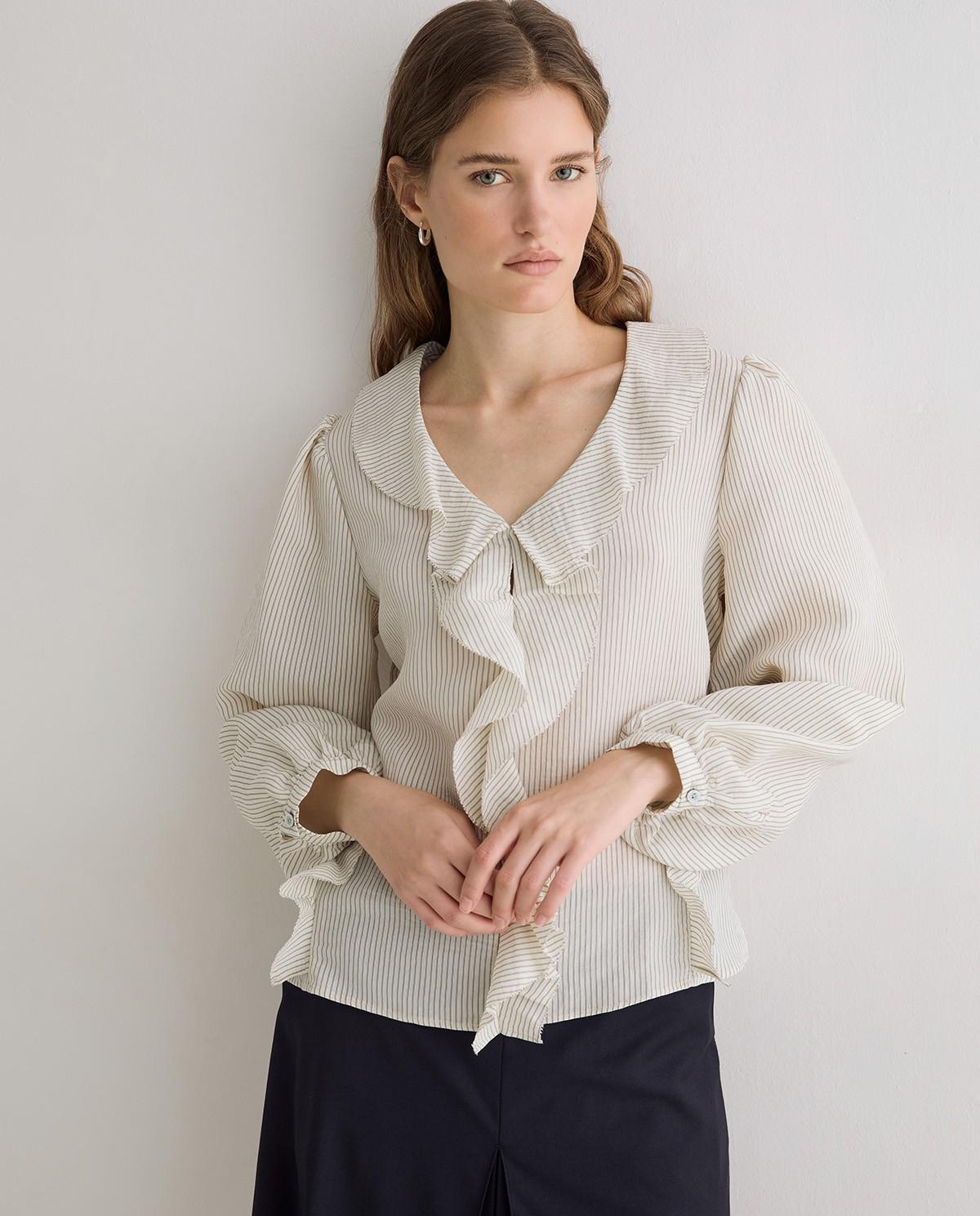 Camisa de mujer de manga larga con volantes - Yerse - Natural Natural-2