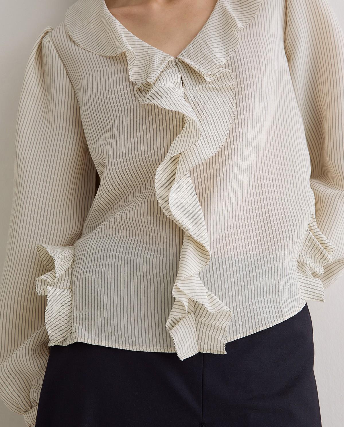 Camisa de mujer de manga larga con volantes - Yerse - Natural Natural-4