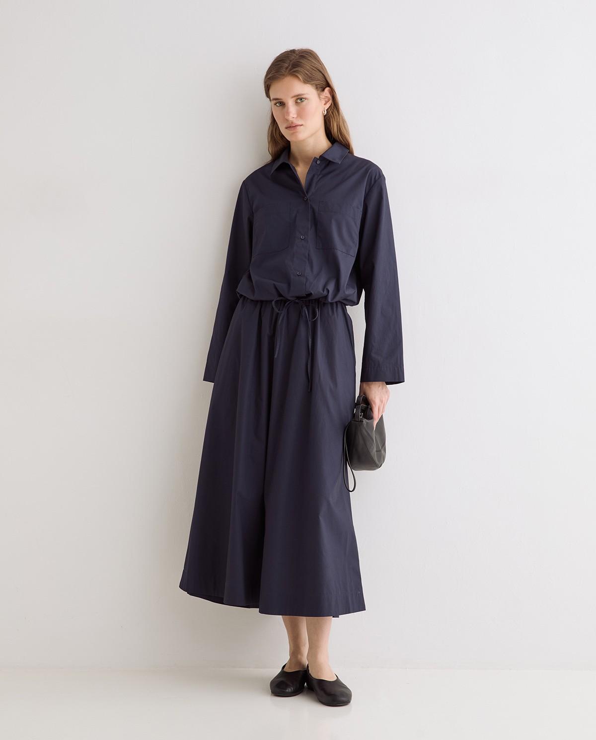 Falda midi confeccionada en popelín de algodón - Yerse - Azul oscuro Azul oscuro-1