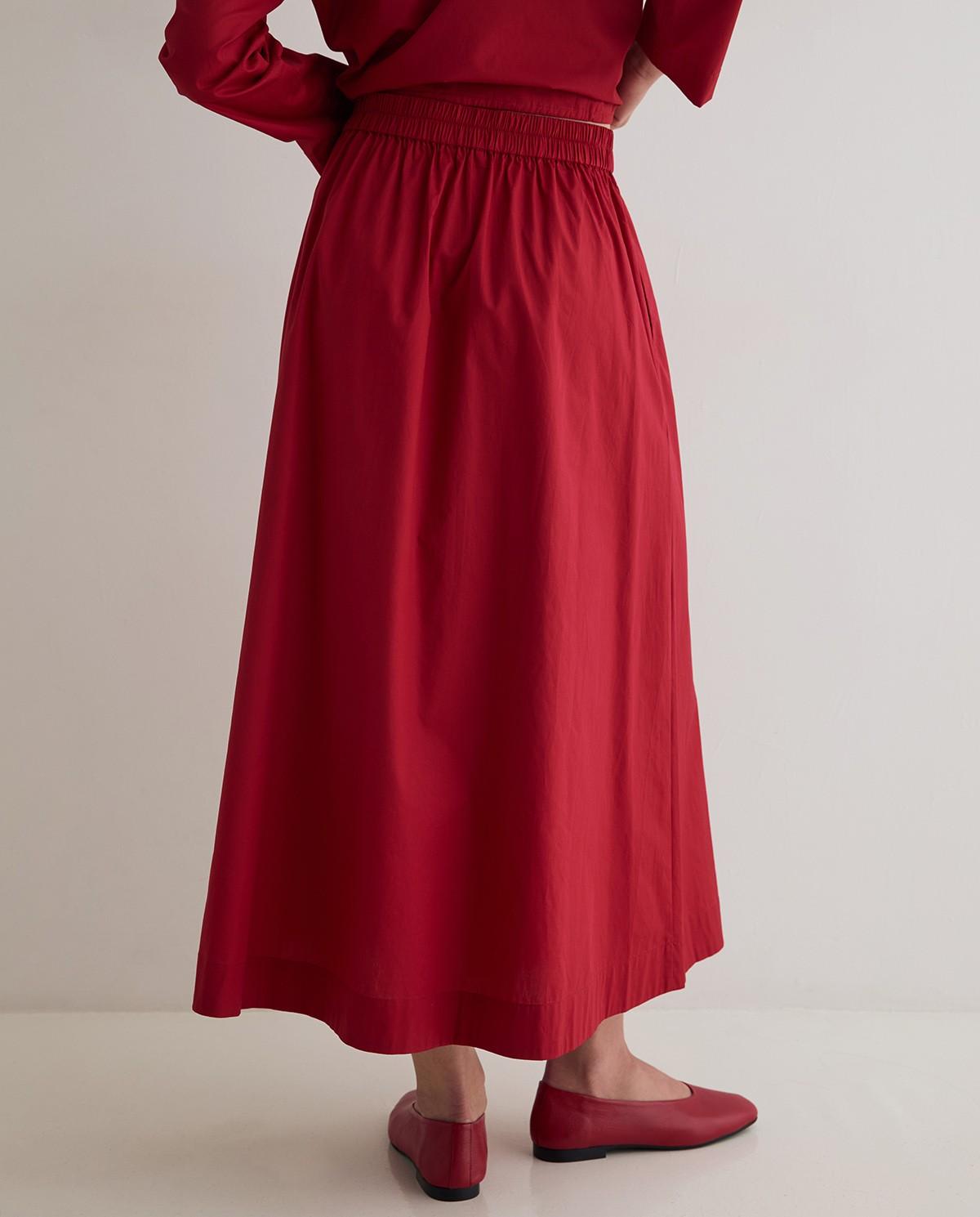 Falda midi confeccionada en popelín de algodón - Yerse - Rojo Rojo-4