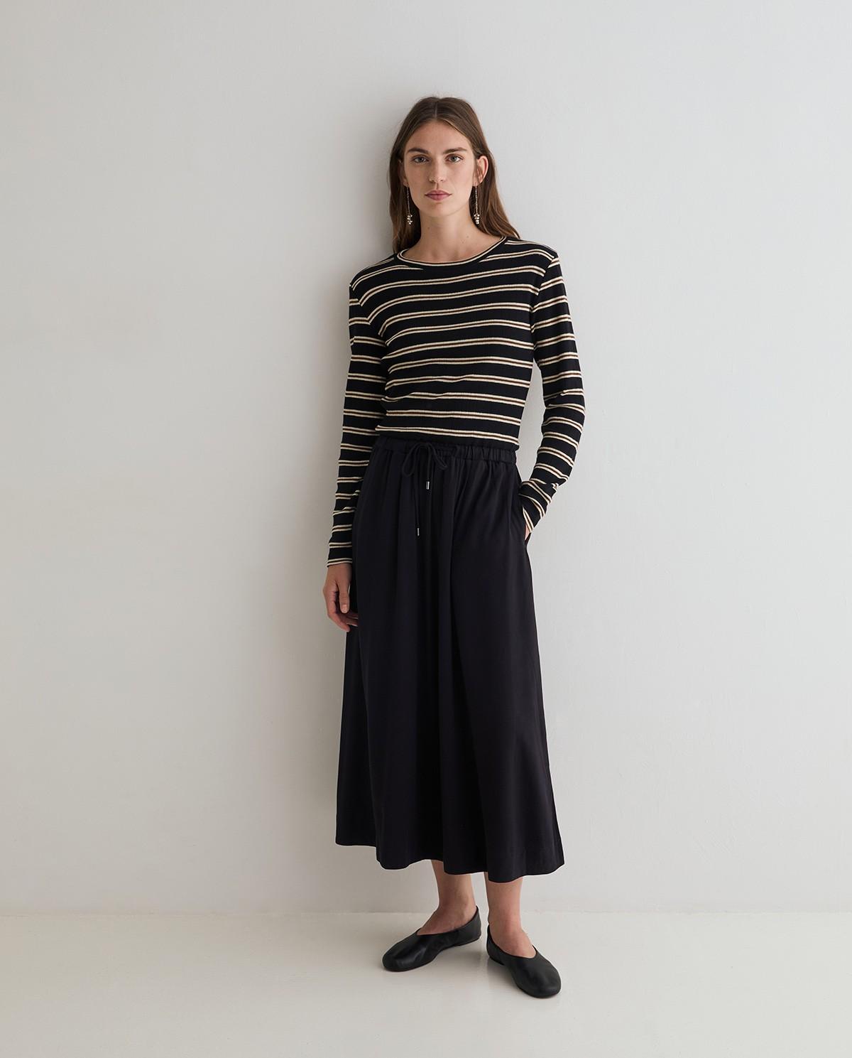 Vestido midi combinado bimateria de manga larga - Yerse - Negro Negro-1