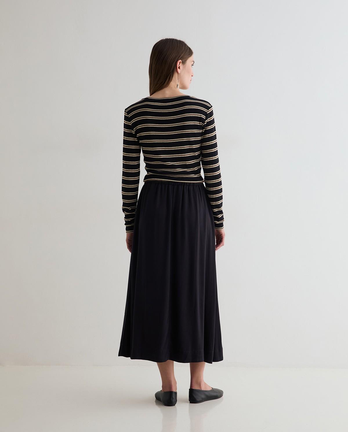 Vestido midi combinado bimateria de manga larga - Yerse - Negro Negro-5