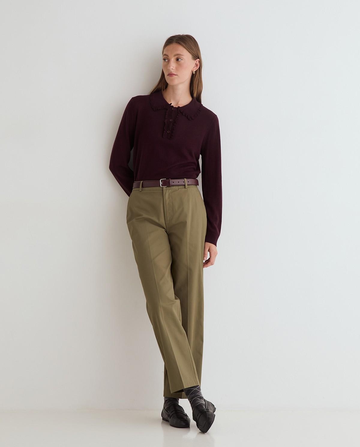 Pantalón recto de mujer algodón - Yerse - Verde Verde-1