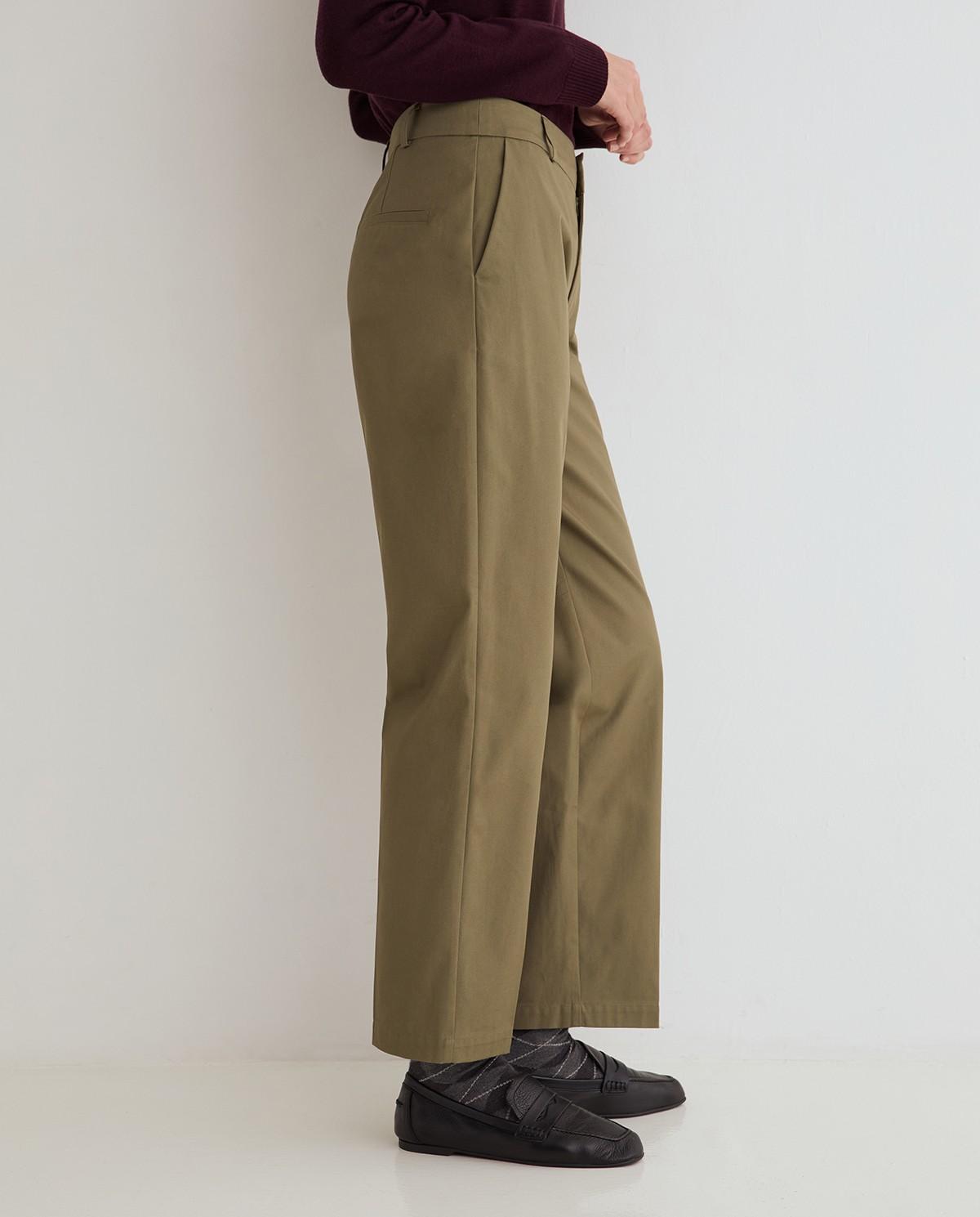 Pantalón recto de mujer algodón - Yerse - Verde Verde-3