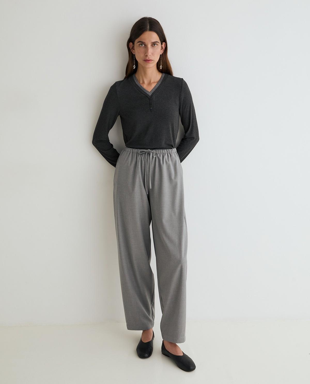 Pantalones balloon de mujer de tiro alto con cintura elástica ajustable - Yerse - Gris Gris-1