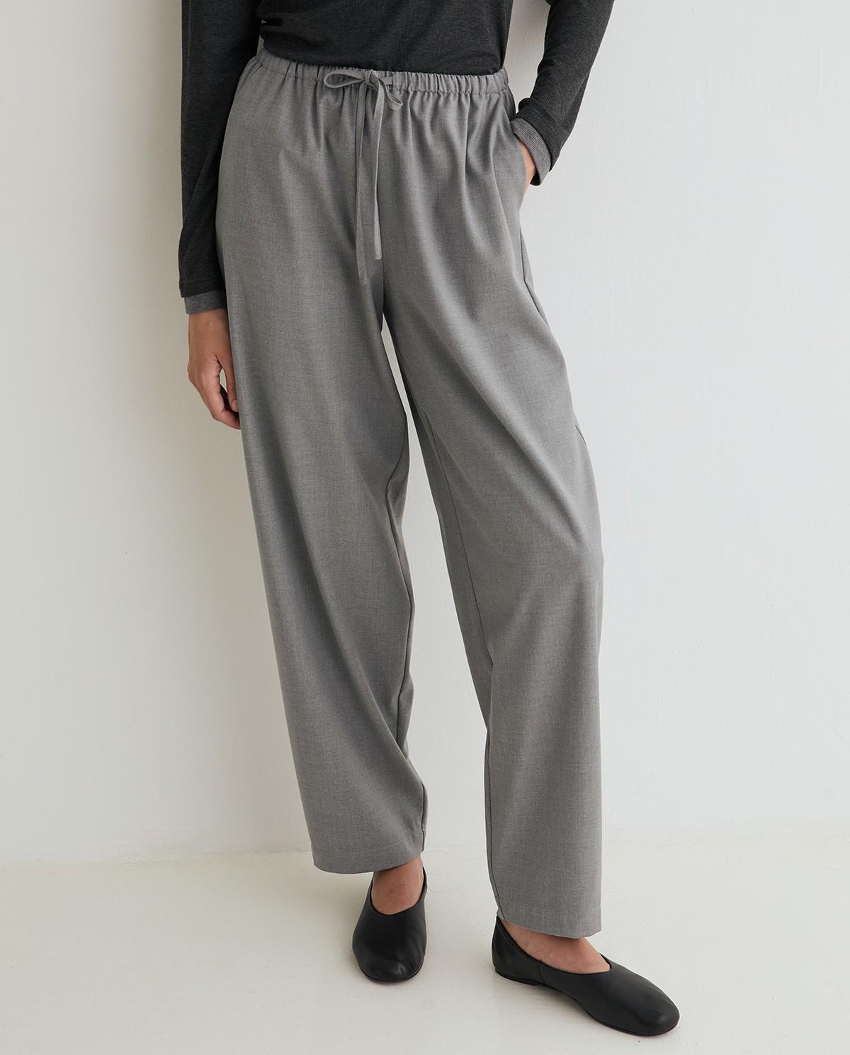 Pantalones balloon de mujer de tiro alto con cintura elástica ajustable - Yerse - Gris Gris-2
