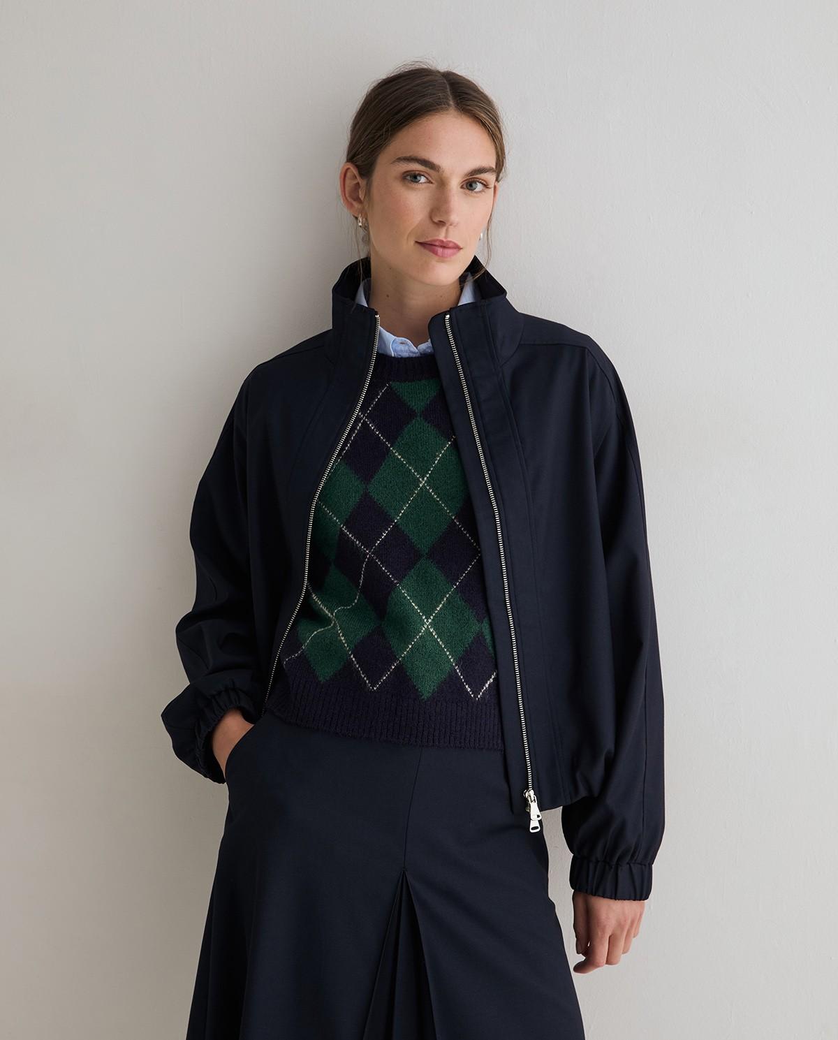 Chaqueta bomber de mujer con cuello subido - Yerse - Azul marino Azul marino-1