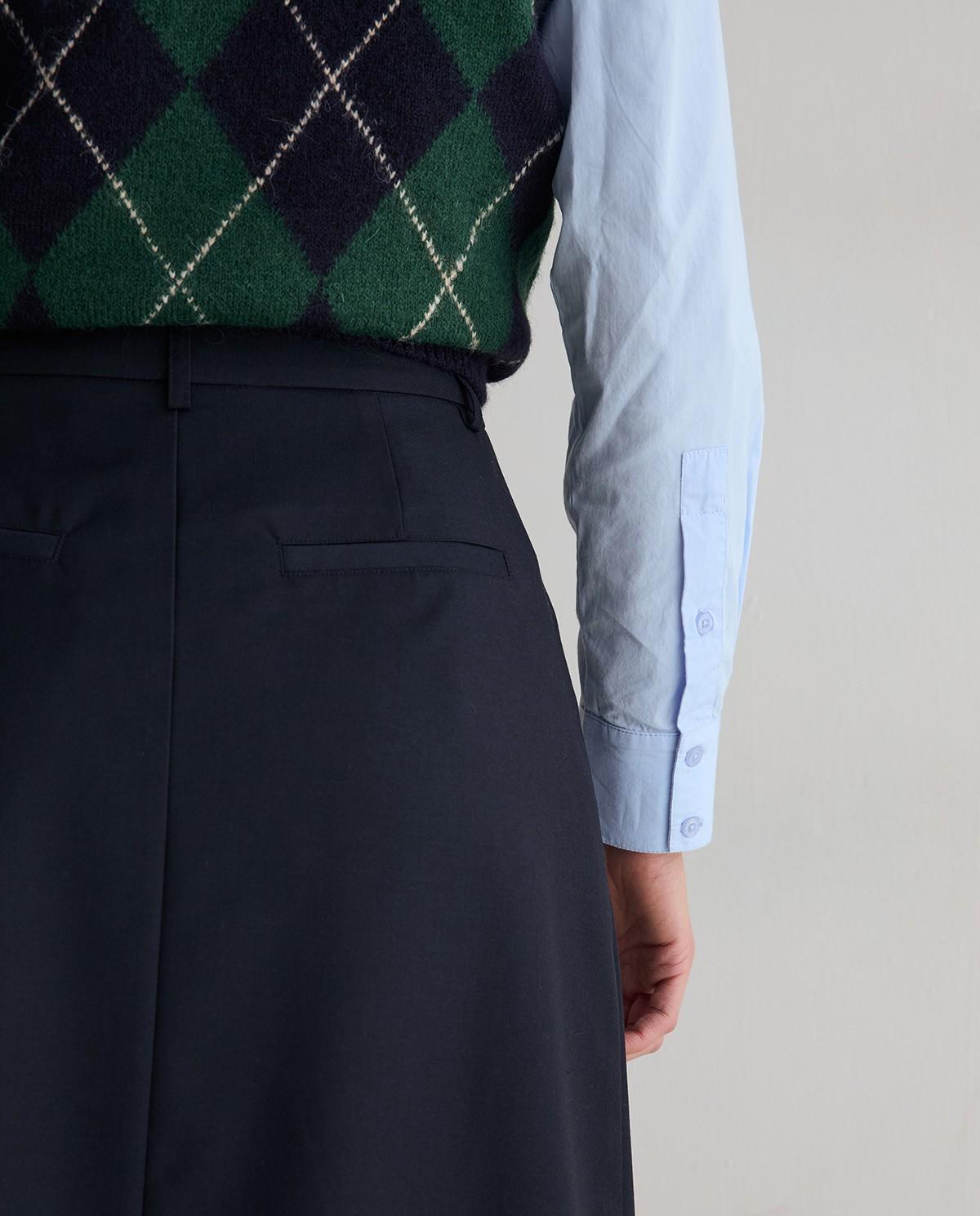 Falda midi con vuelo suave y pliegue delantero - Yerse - Azul marino Azul marino-3
