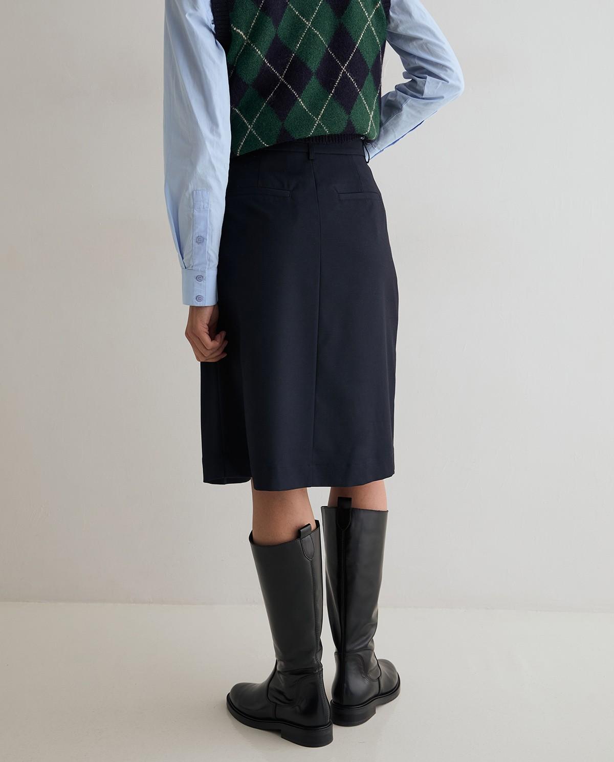 Falda midi con vuelo suave y pliegue delantero - Yerse - Azul marino Azul marino-4